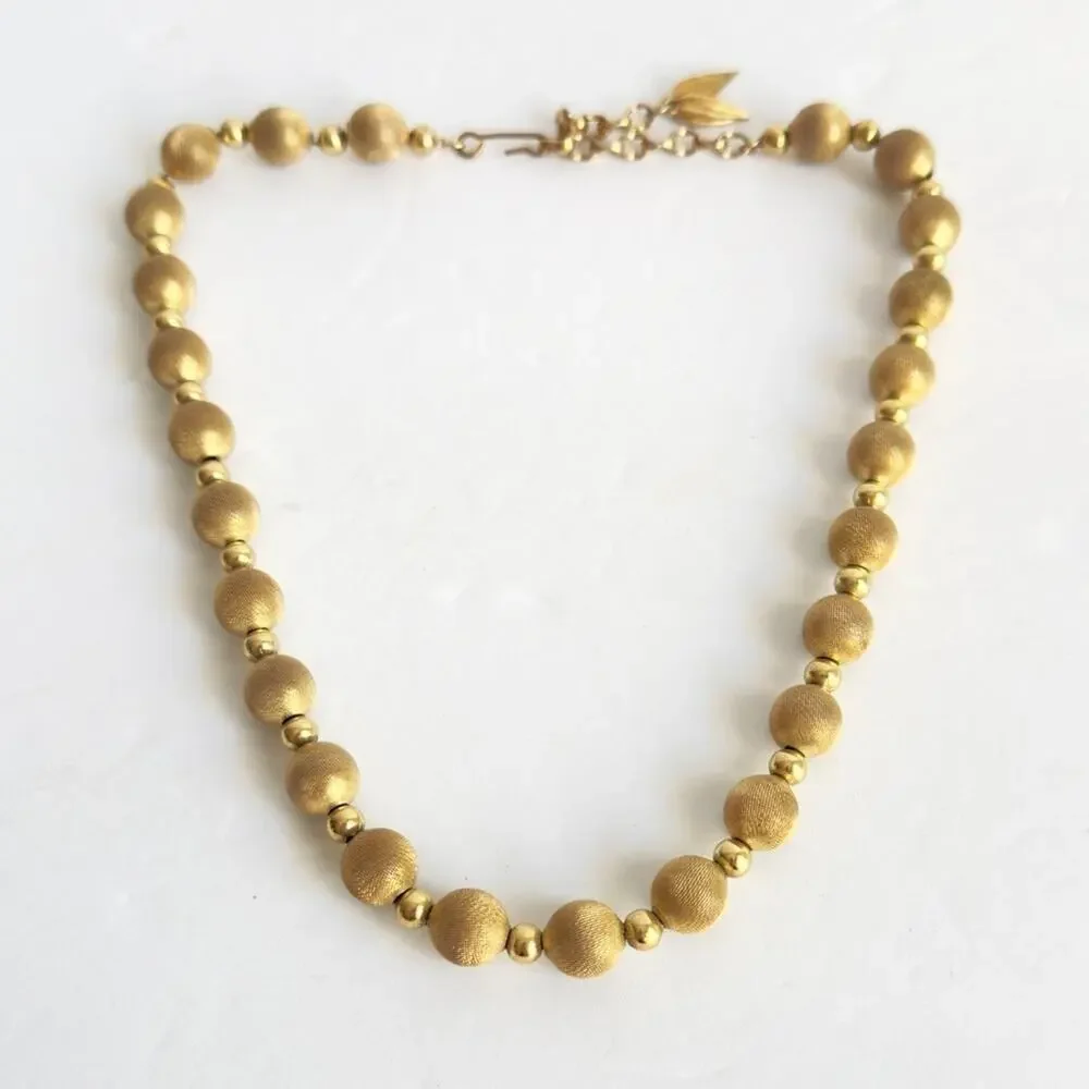 Whiting & Davis Mesh Bead Necklace‎ Gold Tone Metal Beaded Vintage 60s Retro 18”